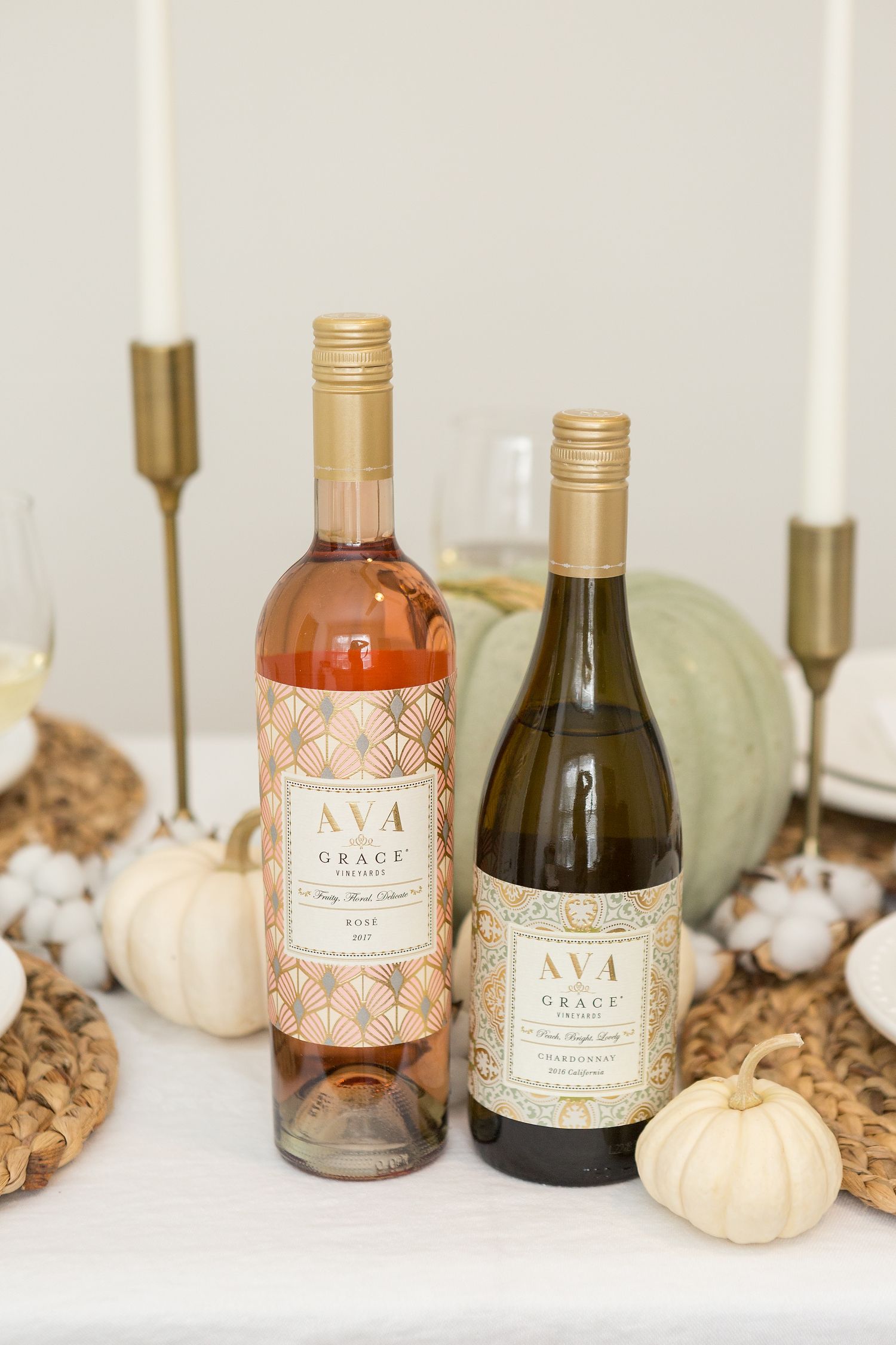 A fall tablescape featuring AVA Grace wines