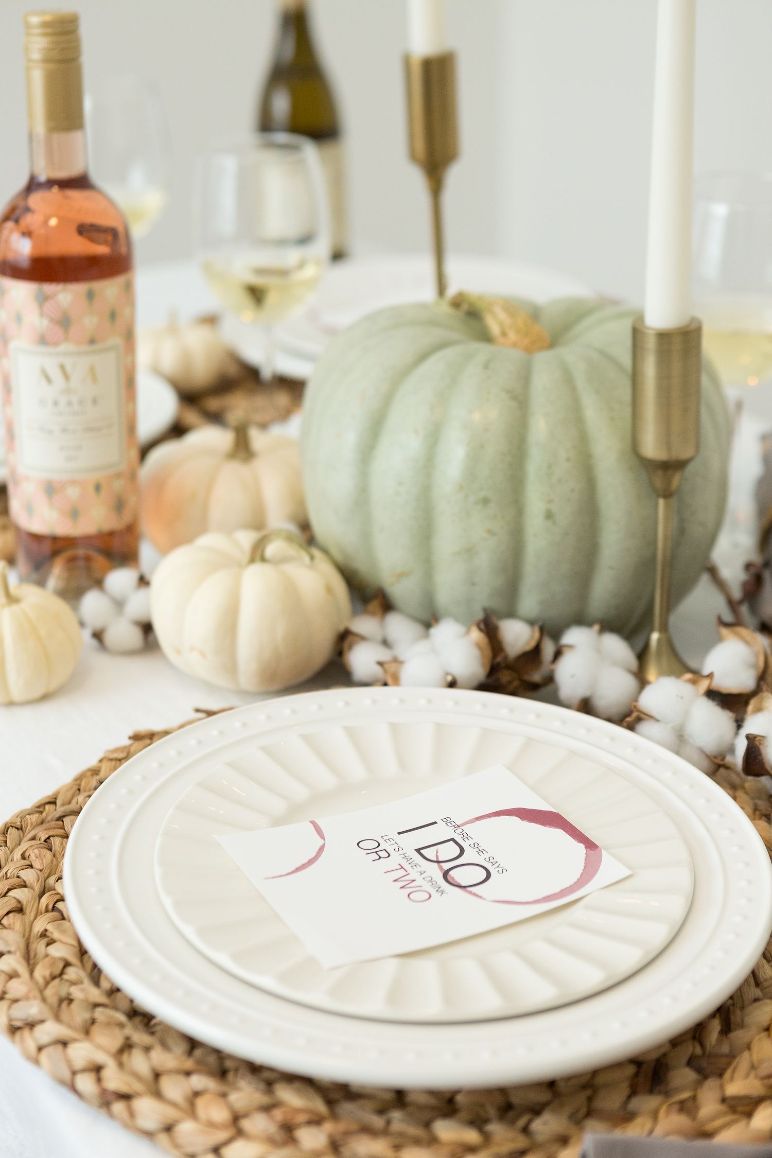 Bachelorette party place cards on a tablescape