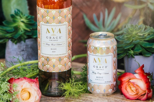 AVA Grace Rosé wine bottle and Rosé can