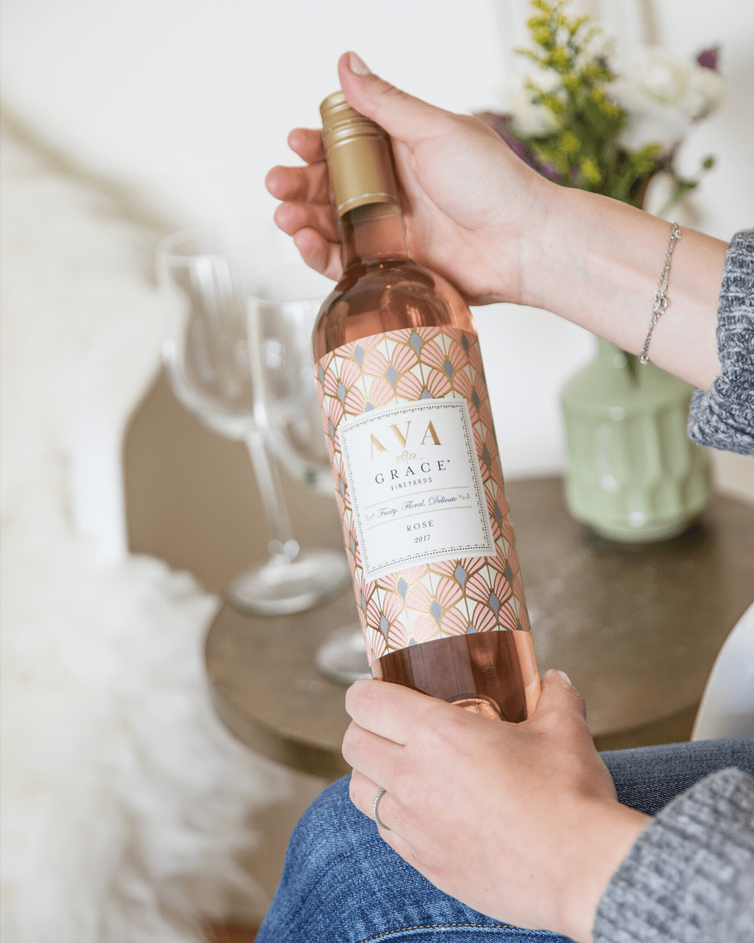 AVA Grace Rosé wine bottle and Rosé can