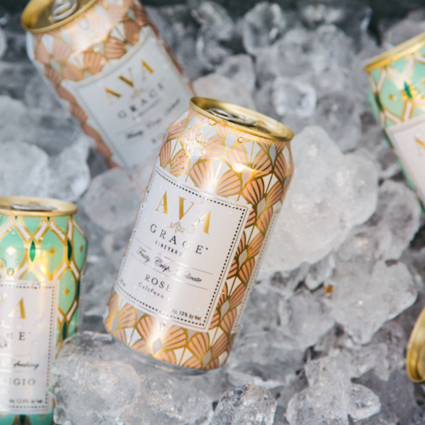 AVA Grace wine cans on ice in a cooler