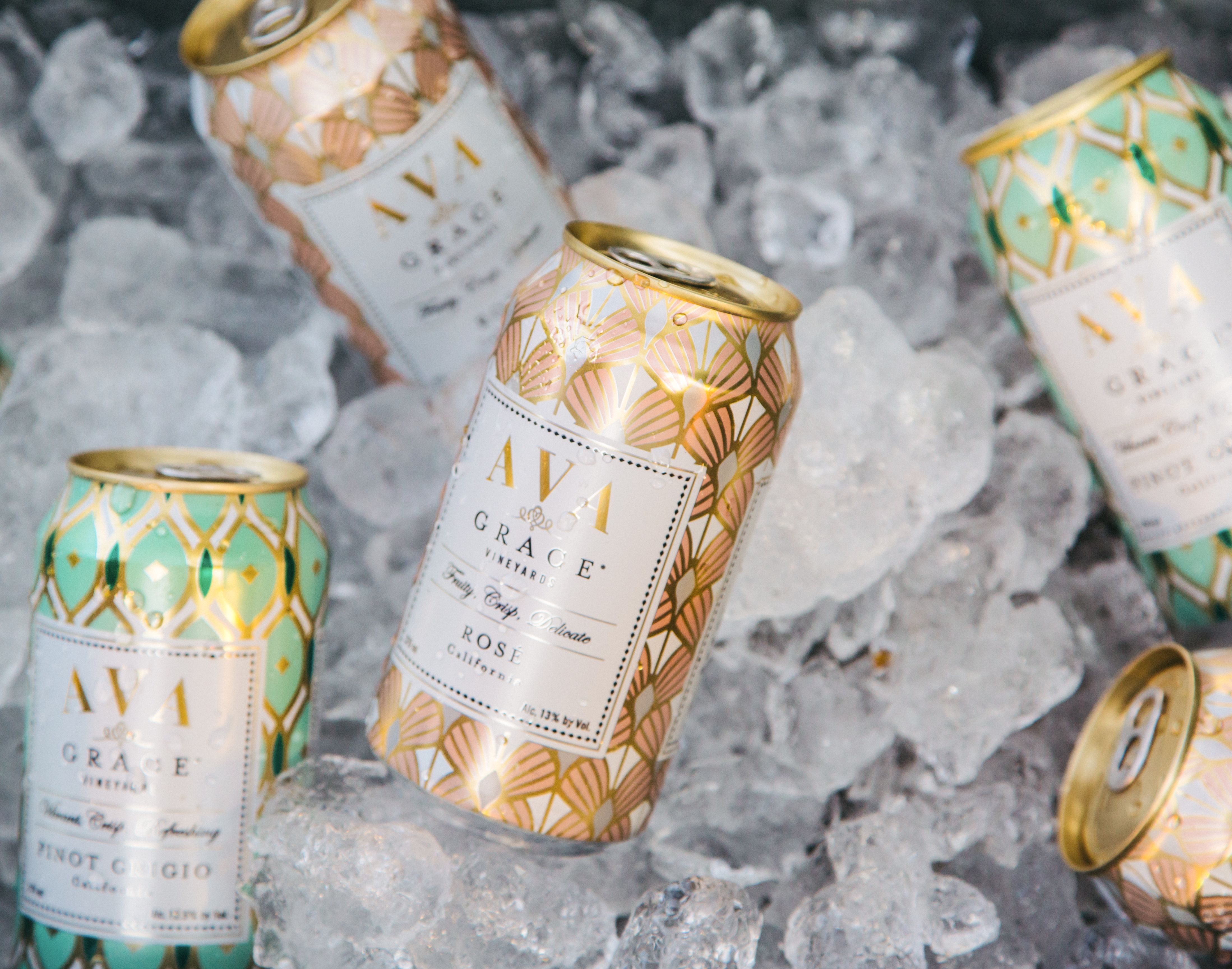AVA Grace wine cans on ice in a cooler